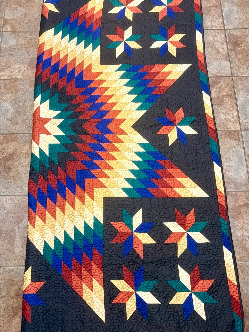 Full Size Cotton Poly Lone Star Quilt Multicolor Southwestern Design-Never Used